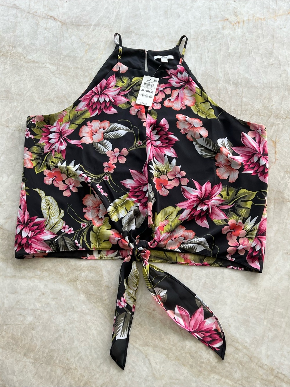Floral Tie Front Halter Top XL  NWT